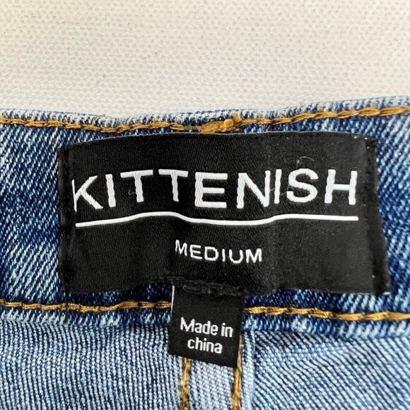 Kittenish Womens Straight Leg Jeans Ankle Slit Blue Stretch Denim Medium - Picture 8 of 9